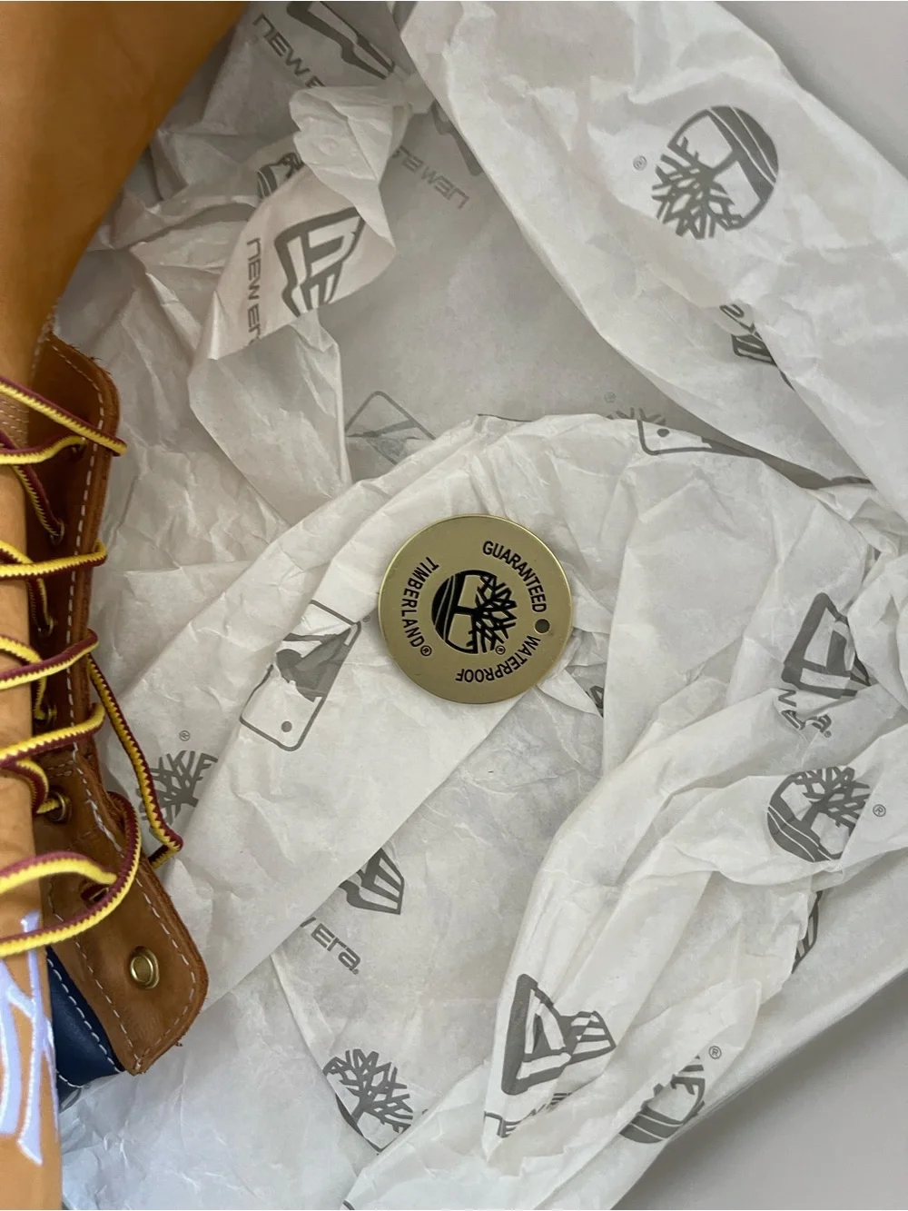 Timberland Wheat Nubuck Lace-Up Work Boots with Navy Collar